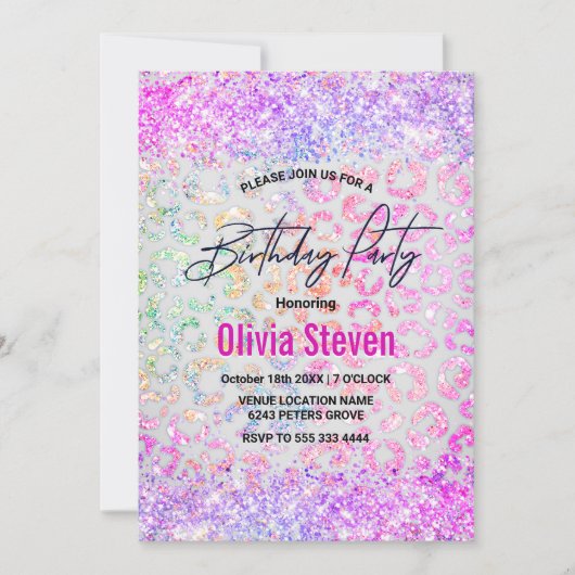 Niedliche Irisierbarkeit Tierische Glitzer-Monogra Einladung (Vorderseite)