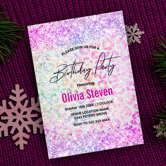 Niedliche Irisierbarkeit Tierische Glitzer-Monogra Einladung