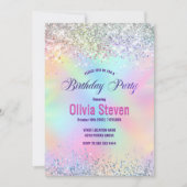 Niedliche irisierende Einhorn-Imitate Glitzer-Mono Einladung (Vorderseite)