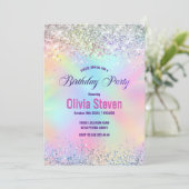 Niedliche irisierende Einhorn-Imitate Glitzer-Mono Einladung (Stehend Vorderseite)