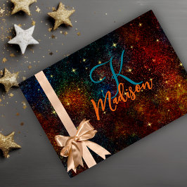 Niedliche irisierende farbige Imitat Glitzer Monog Geschenkpapier Set