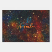 Niedliche irisierende farbige Imitat Glitzer Monog Geschenkpapier Set (Vorderseite 2)