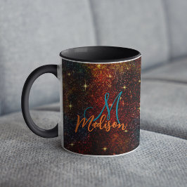 Niedliche irisierende farbige Imitat Glitzer Monog Tasse
