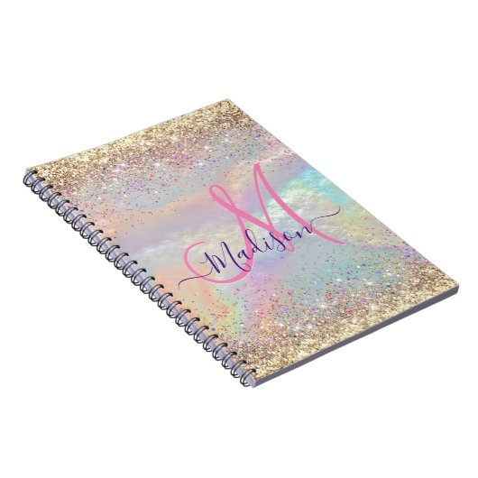 Niedliche irisierende Imitate Gold Glitzer Monogra Notizblock (Rechte Seite)
