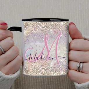 Niedliche irisierende Imitate Gold Glitzer Monogra Tasse