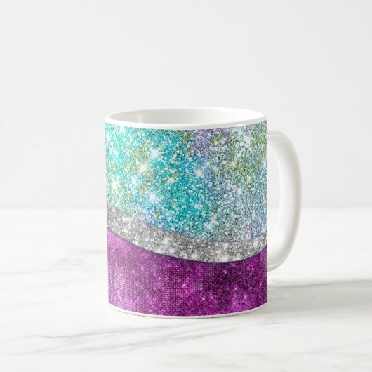 Niedliche irisierende lila aquamarine Imitat Glitz Kaffeetasse (VorderseiteRechts)