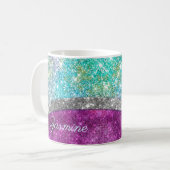 Niedliche irisierende lila aquamarine Imitat Glitz Kaffeetasse (Vorderseite Links)