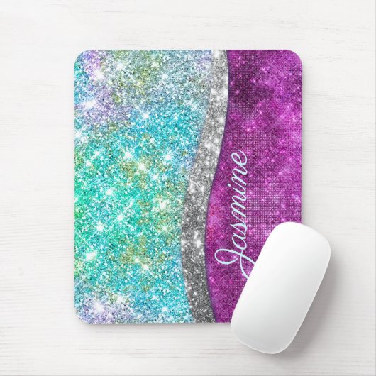 Niedliche irisierende lila aquamarine Imitat Glitz Mousepad (Mit Mouse)
