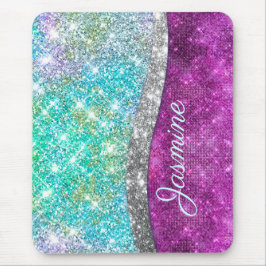 Niedliche irisierende lila aquamarine Imitat Glitz Mousepad