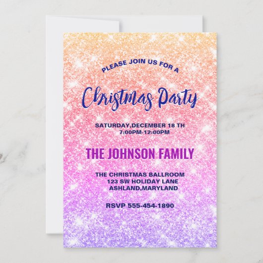 Niedliche irisierende ombre Imitate Glitzer Weihna Einladung (Vorderseite)