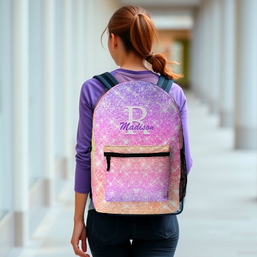 Niedliche irisierende ombre lila gelbe Imitat Glit Bedruckter Rucksack