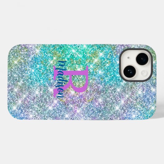 Niedliche irisierende, unicorblau Imitate Glitzer  Case-Mate iPhone Hülle (Rückseite (Horizontal))