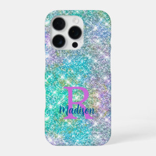 Niedliche irisierende, unicorblau Imitate Glitzer iPhone 16 Pro Hülle