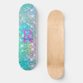 Niedliche irisierende, unicorblau Imitate Glitzer  Skateboard (Vorderseite)