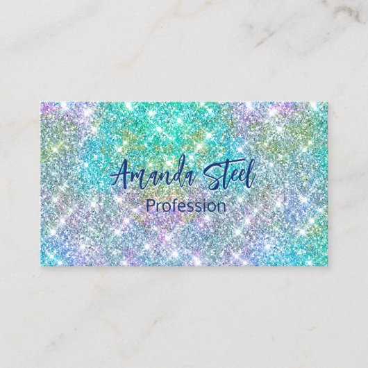 Niedliche irisierende, unicorblau Imitate Glitzer Visitenkarte (Vorderseite)