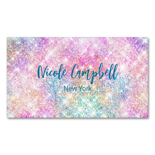 Niedliche irisierende, unicorfarbene Imitate Glitz Magnetische Visitenkarte (Vorderseite)