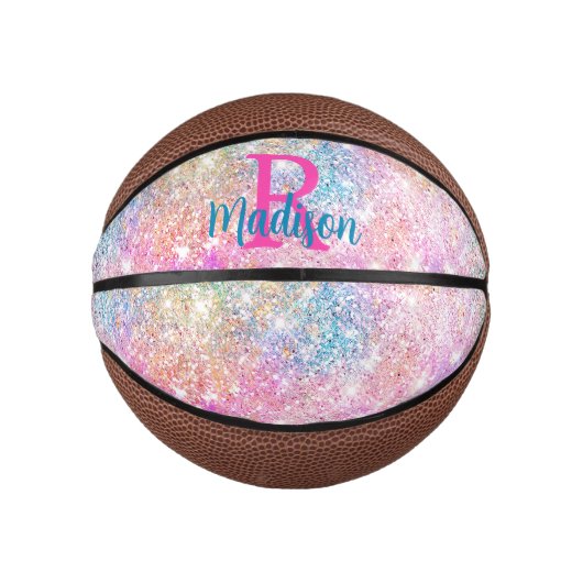 Niedliche irisierende, unicorfarbene Imitate Glitz Mini Basketball (Vorderseite)