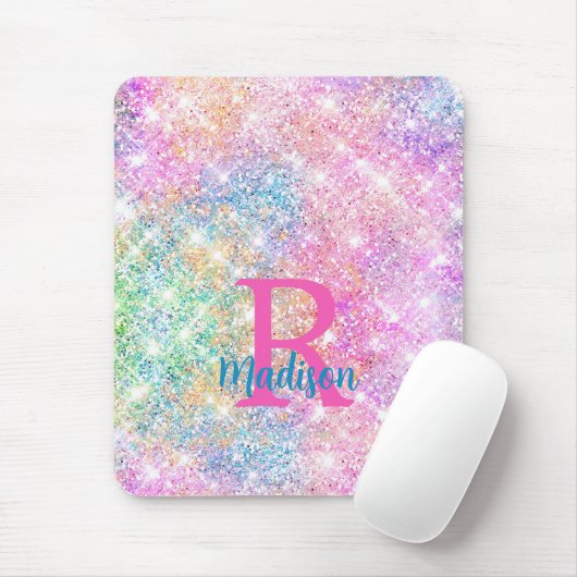 Niedliche irisierende, unicorfarbene Imitate Glitz Mousepad (Mit Mouse)