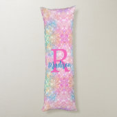 Niedliche irisierende, unicorfarbene Imitate Glitz Seitenschläferkissen (Rückseite (Vertikal))