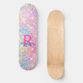 Niedliche irisierende, unicorfarbene Imitate Glitz Skateboard (Vorderseite)