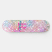 Niedliche irisierende, unicorfarbene Imitate Glitz Skateboard (Horizontal)