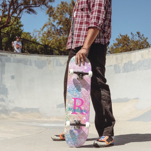 Niedliche irisierende, unicorfarbene Imitate Glitz Skateboard (Außenbereich 2)