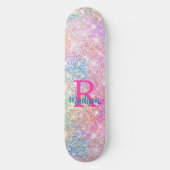 Niedliche irisierende, unicorfarbene Imitate Glitz Skateboard (Vorderseite)
