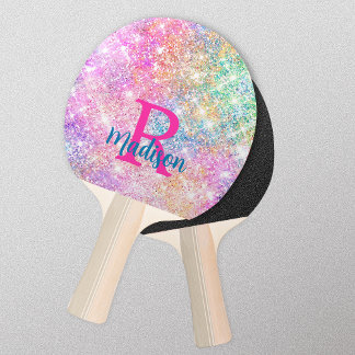 Niedliche irisierende, unicorfarbene Imitate Glitz Tischtennis Schläger