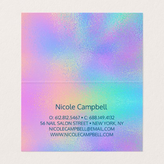Niedliche irisierende, unicorfarbene Imitate Glitz Visitenkarten (Innenseite Aufgefaltet)
