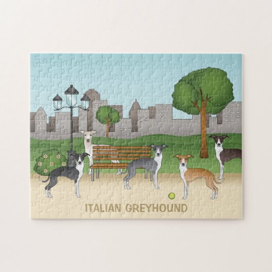 Niedliche italienische Greyhound Hunde im Park Car Puzzle (Horizontal)