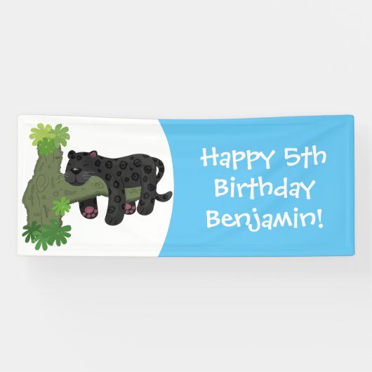 Niedliche Jaguar-Schwarzpanther-Katze-Cartoon-Abbi Banner (Horizontal)