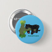 Niedliche Jaguar-Schwarzpanther-Katze-Cartoon-Abbi Button (Vorne & Hinten)