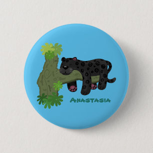 Niedliche Jaguar-Schwarzpanther-Katze-Cartoon-Abbi Button