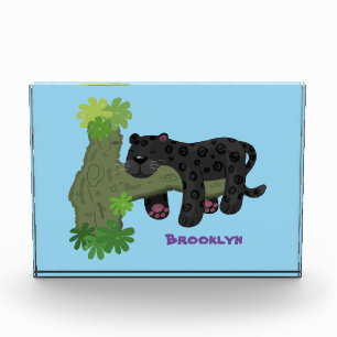 Niedliche Jaguar-Schwarzpanther-Katze-Cartoon-Abbi Fotoblock