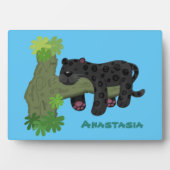 Niedliche Jaguar-Schwarzpanther-Katze-Cartoon-Abbi Fotoplatte (Vorderseite)