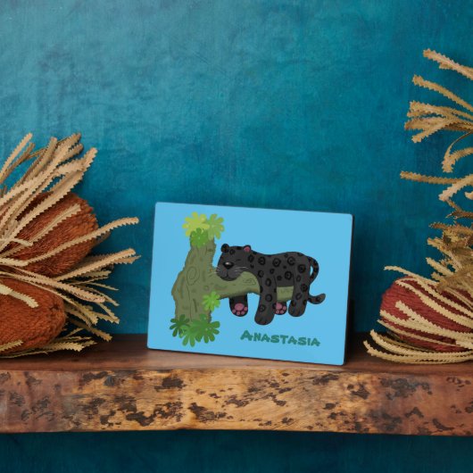 Niedliche Jaguar-Schwarzpanther-Katze-Cartoon-Abbi Fotoplatte (Seite)