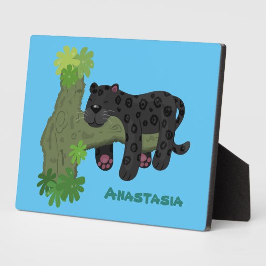 Niedliche Jaguar-Schwarzpanther-Katze-Cartoon-Abbi Fotoplatte (Seite)