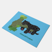 Niedliche Jaguar-Schwarzpanther-Katze-Cartoon-Abbi Fußmatte (Schrägansicht)