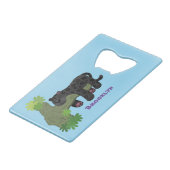 Niedliche Jaguar-Schwarzpanther-Katze-Cartoon-Abbi Geldbeutel Flaschenöffner (Vorderseite Schrägansicht)