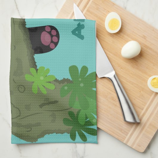 Niedliche Jaguar-Schwarzpanther-Katze-Cartoon-Abbi Geschirrtuch (Viertel Falte)