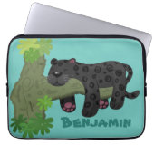 Niedliche Jaguar-Schwarzpanther-Katze-Cartoon-Abbi Laptopschutzhülle (Vorderseite)