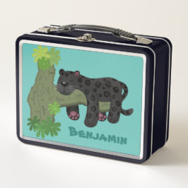 Niedliche Jaguar-Schwarzpanther-Katze-Cartoon-Abbi Metall Brotdose
