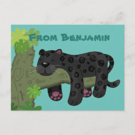Niedliche Jaguar-Schwarzpanther-Katze-Cartoon-Abbi Postkarte