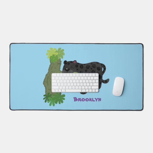 Niedliche Jaguar-Schwarzpanther-Katze-Cartoon-Abbi Schreibtischunterlage (Tastatur & Maus)