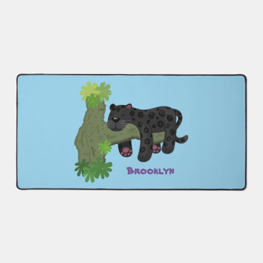 Niedliche Jaguar-Schwarzpanther-Katze-Cartoon-Abbi Schreibtischunterlage (Vorderseite)