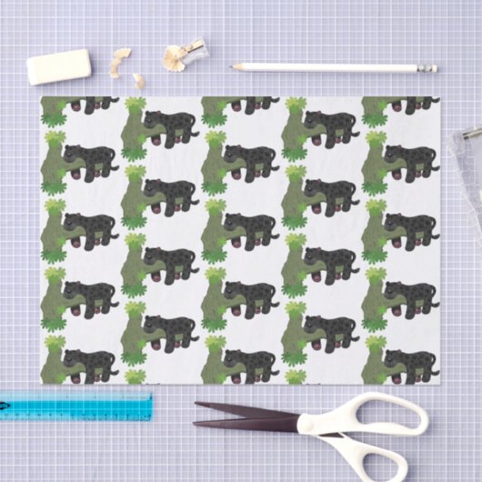 Niedliche Jaguar-Schwarzpanther-Katze-Cartoon-Abbi Seidenpapier (Handwerk)