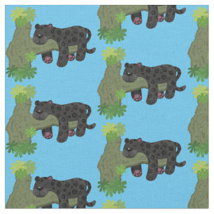 Niedliche Jaguar-Schwarzpanther-Katze-Cartoon-Abbi Stoff