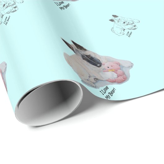 Niedliche japanische Akita mit rosa Teddykunst Geschenkpapier (Rolleneckpunkt)