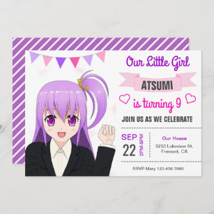 Niedliche japanische Anime Girl Geburtstagsparty E Einladung