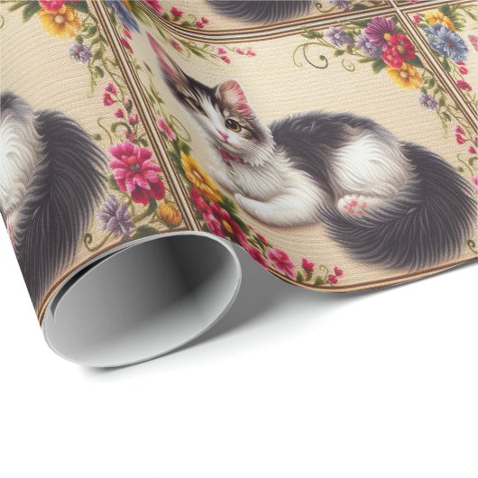 Niedliche japanische Bobtail Chat Farbige Blume Gr Geschenkpapier (Rolleneckpunkt)